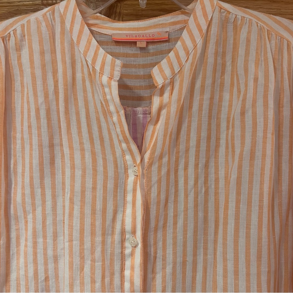 Vilagallo Button-Down Pink/Orange/White Stripe Linen Maxi Shirt Dress Size Large - Picture 2 of 11